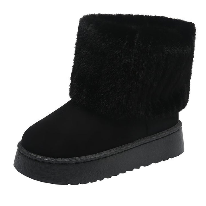 Thick-soled Plush Snow Boots Winter Warm Mid-tube Furry Cotton Shoes For Women Short Boot-Womens Footwear-Zishirts