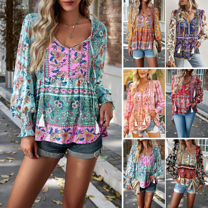 Autumn Bohemian Casual Style Rayon Long-sleeved Shirt For Women-Blouses & Shirts-Zishirts