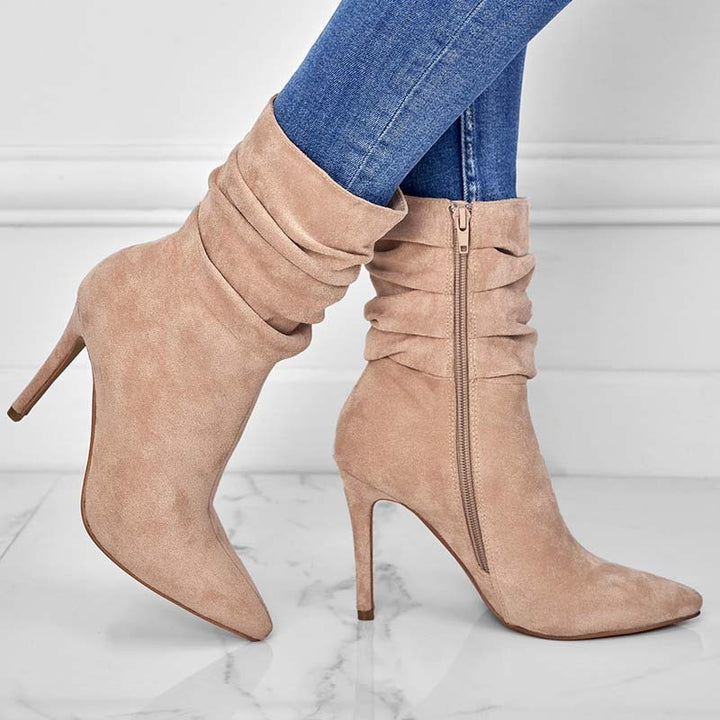 Pointed Toe Stiletto Heel Ankle Boots For Women Side Zipper Shoes-4-Zishirts