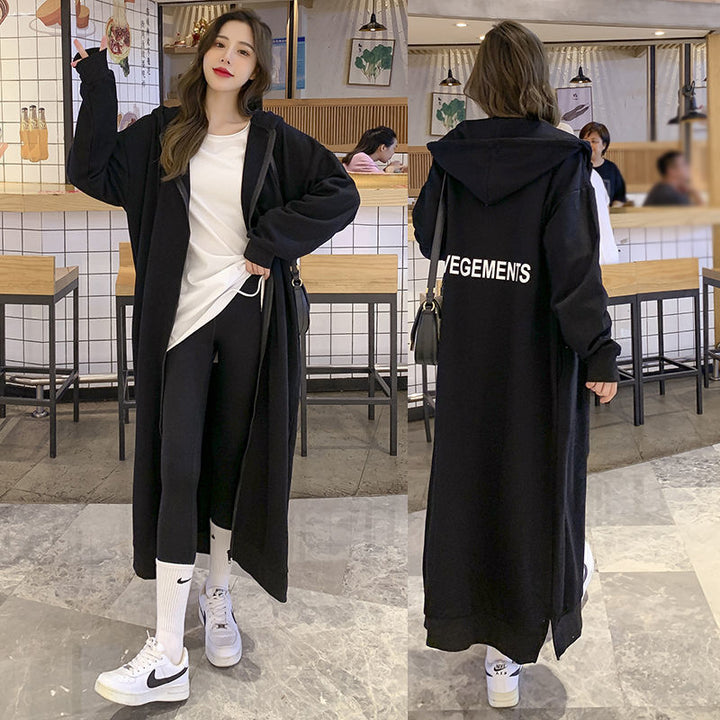 Loose-fitting Plus Size Pullover Hooded Fleece-lined Thickened Long Section Zipper Hong Kong Style Cardigan Dress-Women's Outerwear 2023-Zishirts