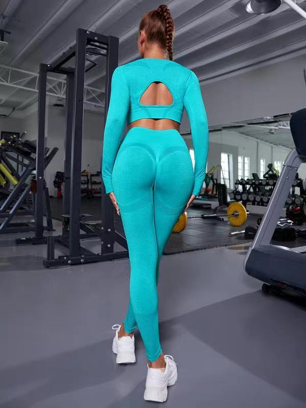 Yoga Outdoor Base Fitness Peach Hip Hollow-out Tight Long Sleeve Trousers Sports Two-piece Suit-Women's Outerwear 2023-Zishirts