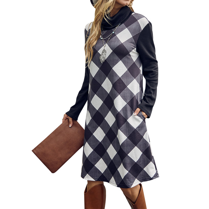 Women's Stylish Temperament Long Sleeves Plaid Dress-Lady Dresses-Zishirts