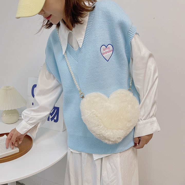 Women's Cute Fashion Furry Heart-shaped Chain Bag-Women's Bags-Zishirts