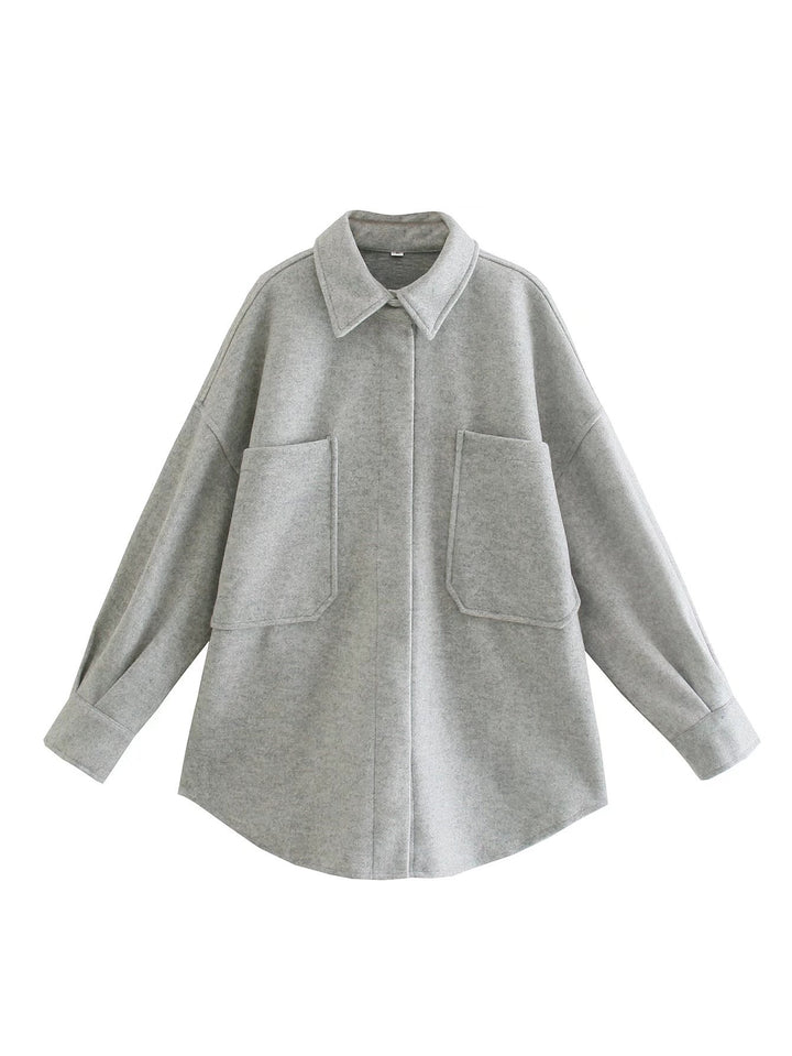 Vintage Woolen Shirt Top Spring Winter New Loose Profile Shirt Coat-Women's Outerwear 2023-Zishirts