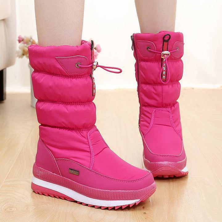 Winter New Plus Velvet Thick Cotton Shoes Thermal Middle Tube Waterproof Non-slip Boots-Womens Footwear-Zishirts