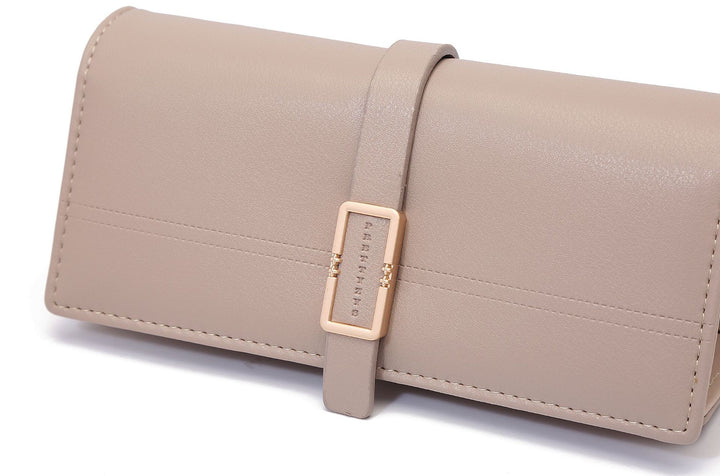 Long Metal Buckle Simple Tri-fold Clutch-Women's Bags-Zishirts