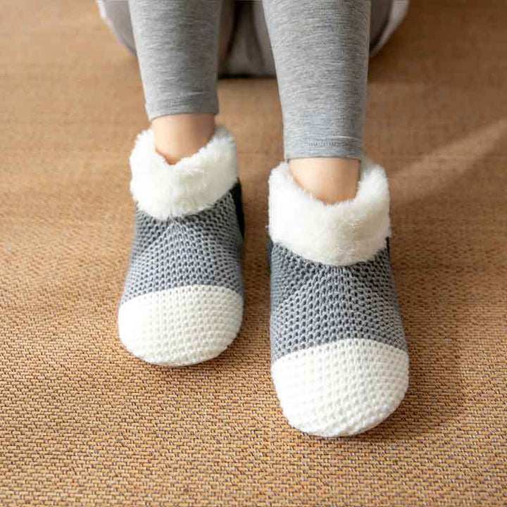 Women's Color-matching Knitted Plush Floor Socks Home Indoor Warm Non-slip Carpet Socks Winter Fashion-Womens Footwear-Zishirts