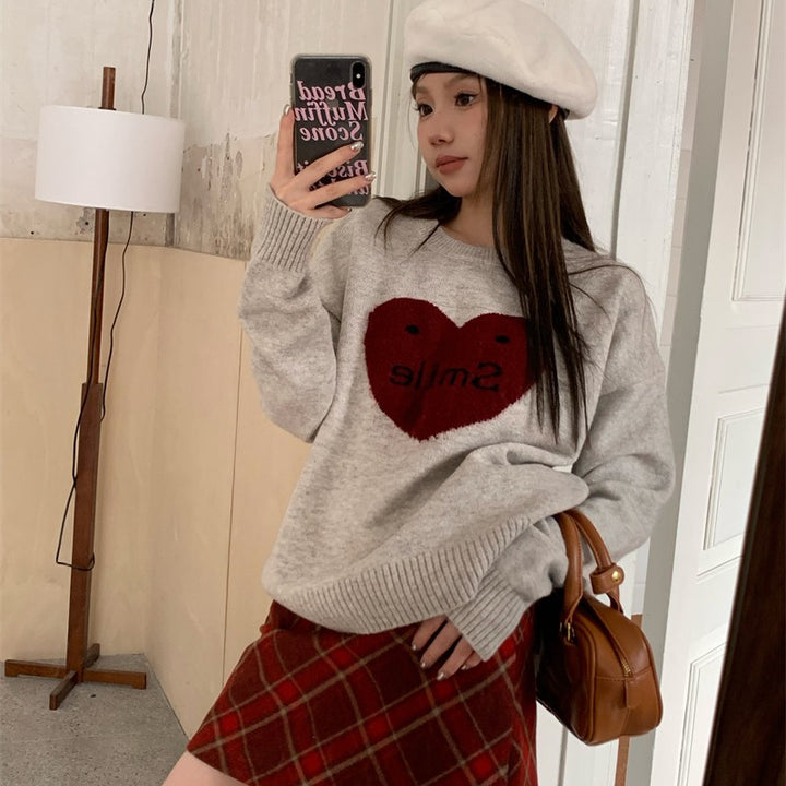 Love Jacquard Long Sleeved Pullover Sweater For Women-Women's Outerwear 2023-Zishirts