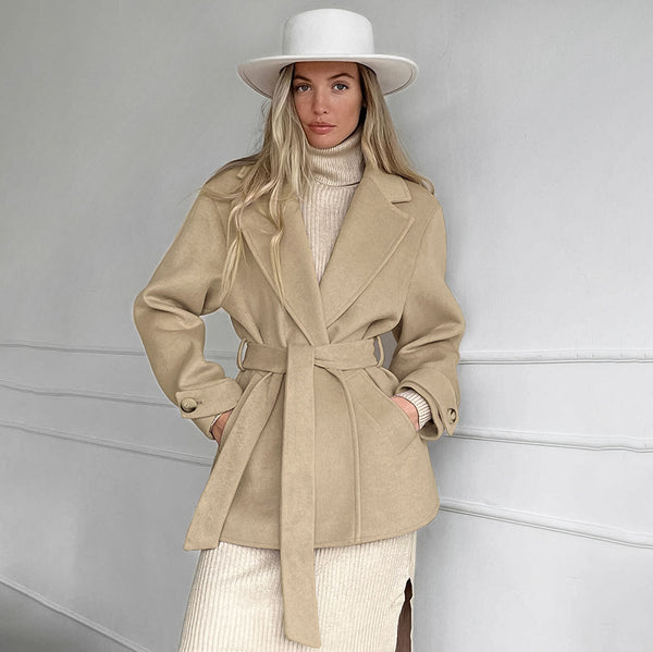 Retro Khaki Suit Collar Trench Coat Coat-Jackets-Zishirts