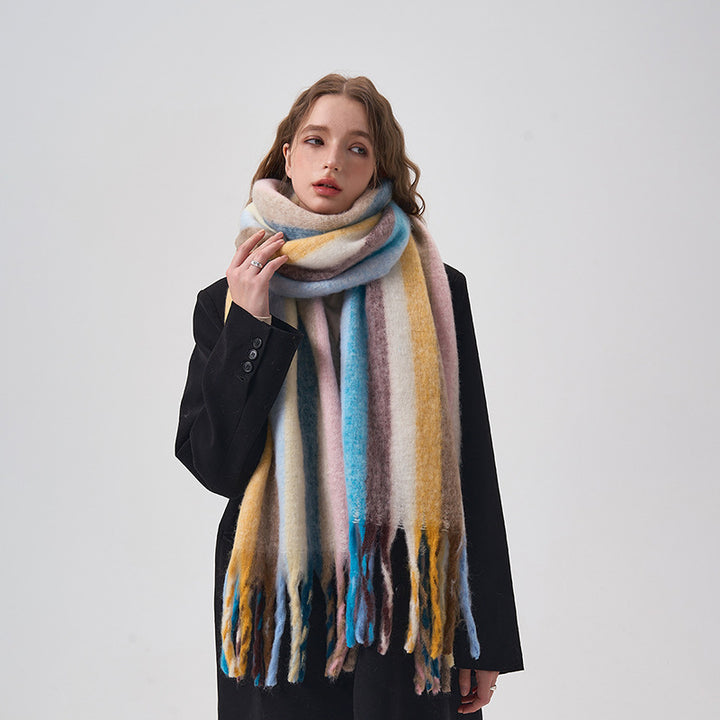 Rainbow Color-blocking Striped Scarf Winter Korean Style-Scarves & Wraps-Zishirts