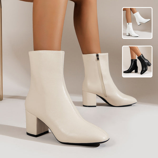 Chunky Heel Pointed Toe Boots With Side Zipper Fashion Mid-calf Boot For Women Shoes-4-Zishirts