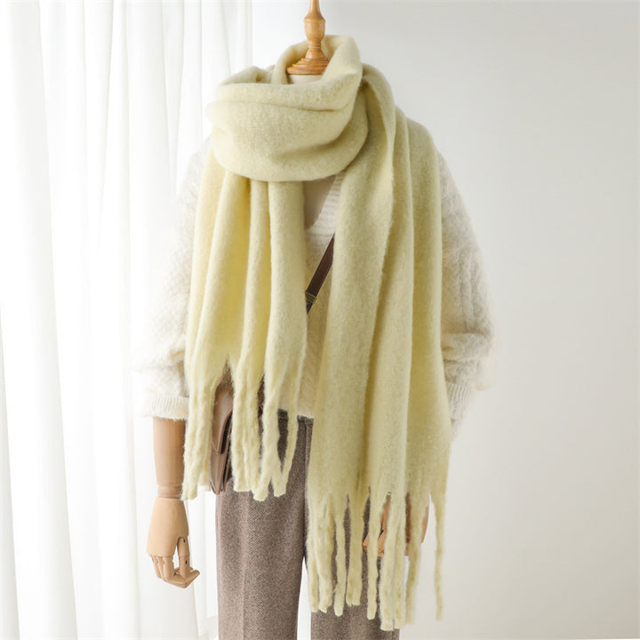 Solid Color Versatile Winter Warm Extended Tassel Scarf-Scarves & Wraps-Zishirts