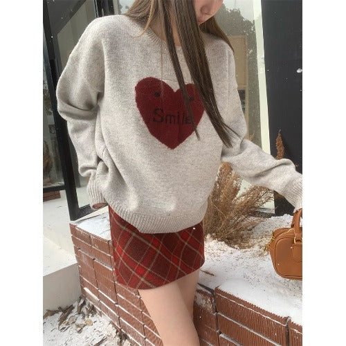 Love Jacquard Long Sleeved Pullover Sweater For Women-Women's Outerwear 2023-Zishirts