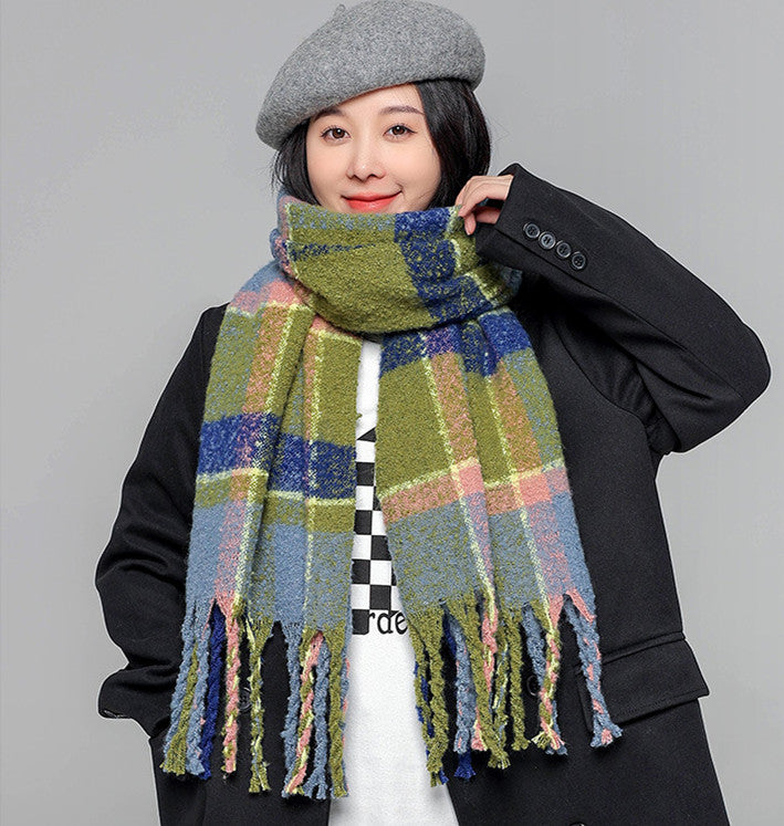 Japanese Vintage Plaid Scarf With Loops-Scarves & Wraps-Zishirts