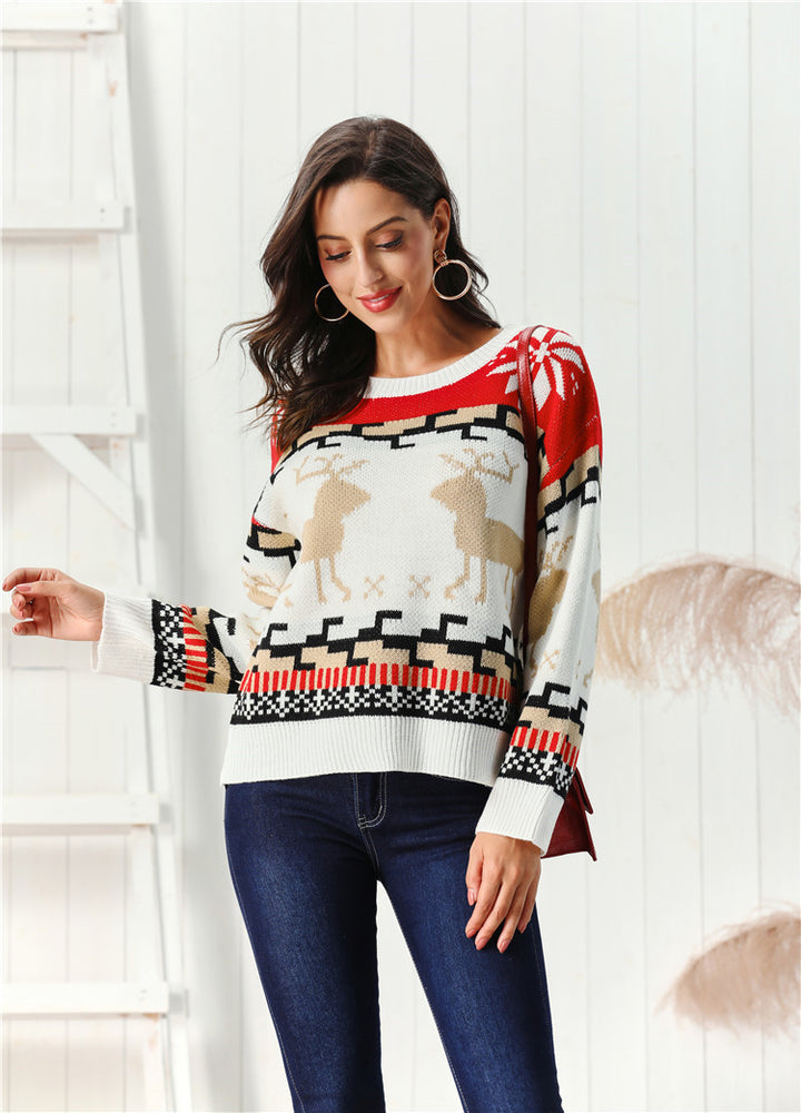 Women's Christmas Crew Neck Pullover Sweater-Sweaters-Zishirts