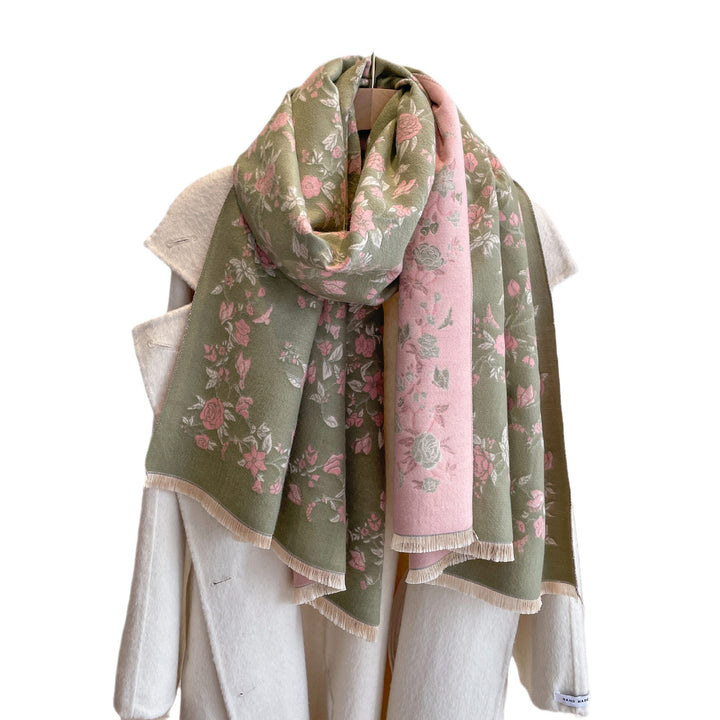 Floral Printed Artificial Cashmere Warm-keeping And Cold-proof Scarf-Scarves & Wraps-Zishirts