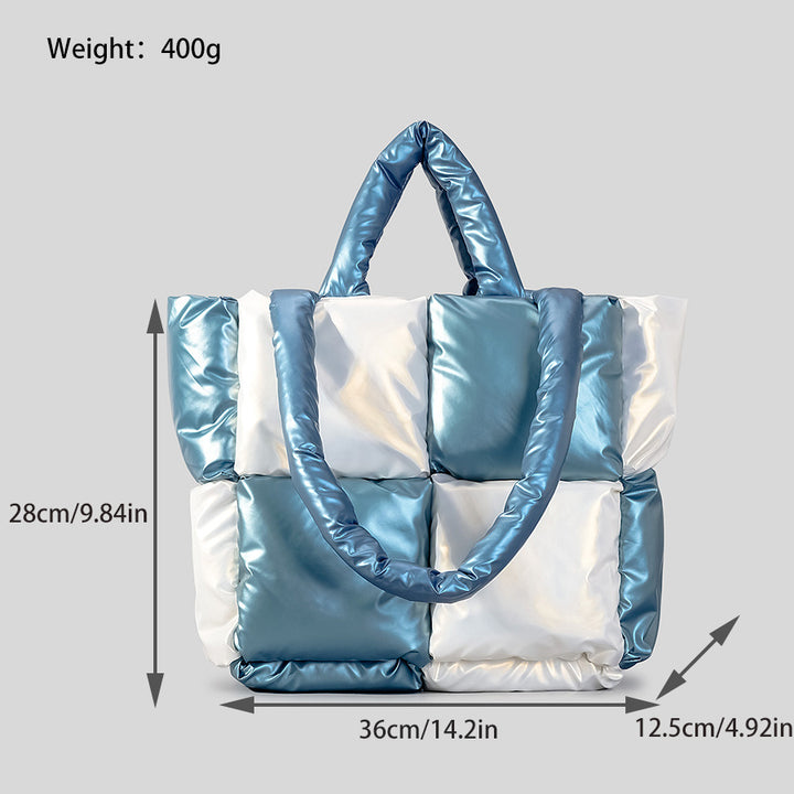 Color Matching Down Cotton-padded Coat Tote Bag Soft Plaid-Women's Bags-Zishirts