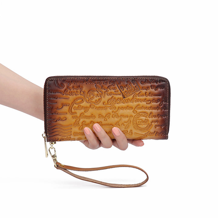 First Layer Cowhide Embossed Vintage Clutch Women's Wallet-Women's Bags-Zishirts