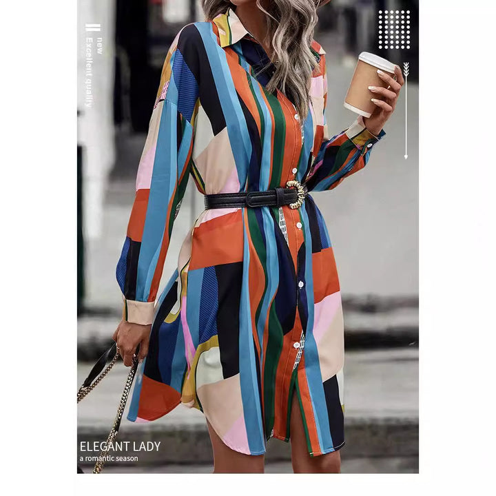 Fashion Women's Mid-length Cardigan Shirt Dress-Lady Dresses-Zishirts