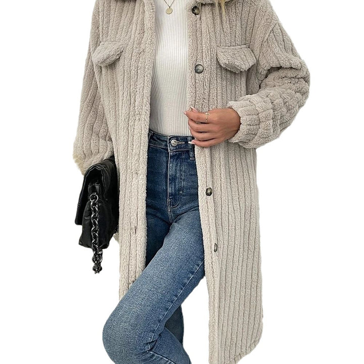 Autumn And Winter Women's Lapel Plush Top Coat-Jackets-Zishirts