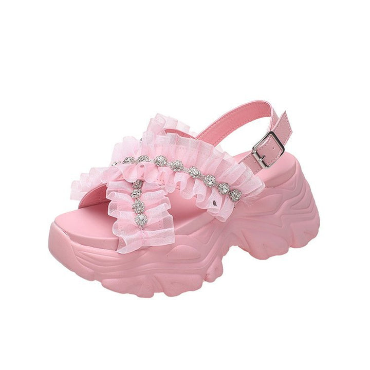 Rhinestone Sports Sandals Women's Platform Platform Height Increasing Feet-Womens Footwear-Zishirts