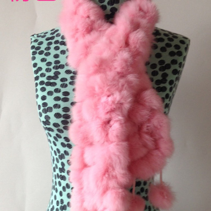 Four-row Ball Rabbit Fur Scarf-Scarves & Wraps-Zishirts