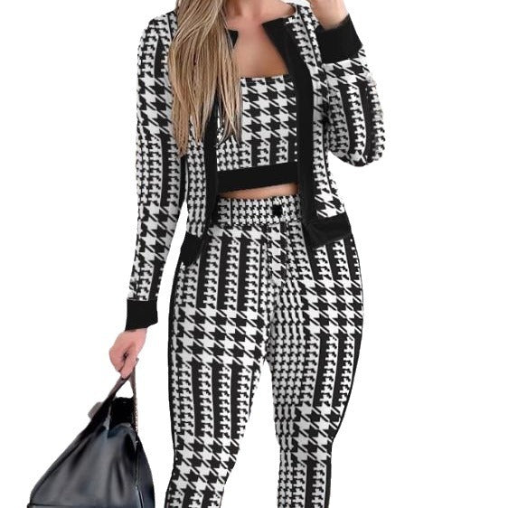 Street Hipster Women's Vest Cardigan Leggings Three-piece Suit-Women's Outerwear 2023-Zishirts