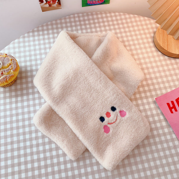 Cute Cartoon Three-dimensional Smiley Face Flower Plush Soft Waxy Bib Student Warm Scarf-Scarves & Wraps-Zishirts