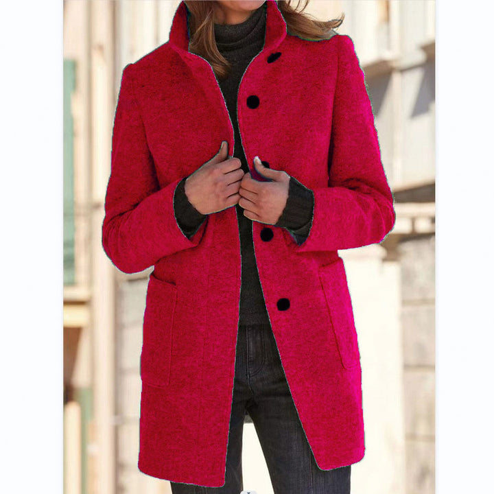 Fashion Stand Collar Woolen Coat With Pockets Fall Winter Casual Button Outwear For Women Clothing-Jackets-Zishirts