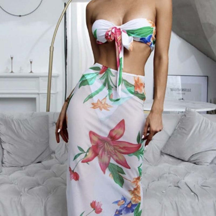 Printed Bikini Sexy Swimsuit Women's Three-piece Set Tulle Skirt-Women's Outerwear 2023-Zishirts