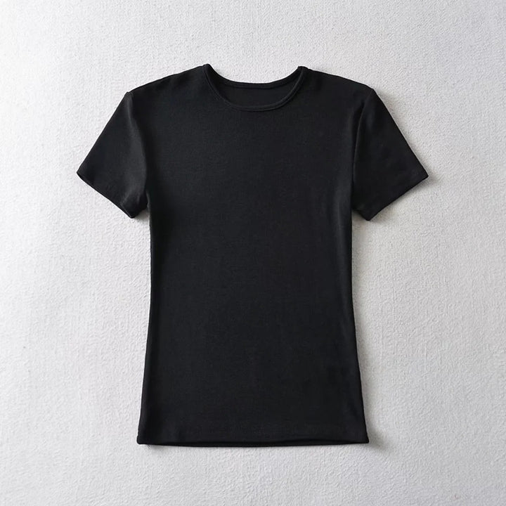 Women's Solid Color Round Neck Pullover Short Sleeve T-shirt-Womens 2024 March-Zishirts