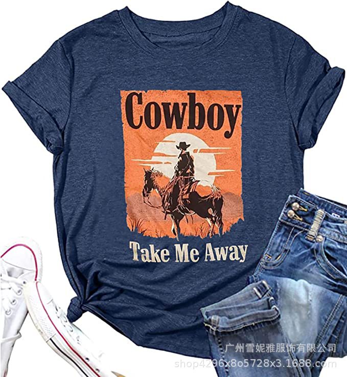 European And American Western Printed Short Sleeve Women's Summer T-shirt-Blouses & Shirts-Zishirts