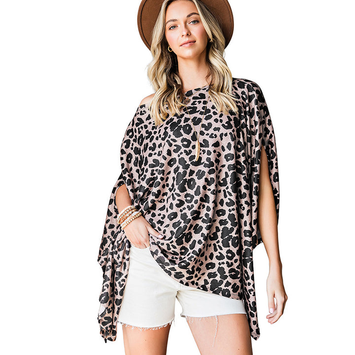 Leopard Print Loose Top Women's Mid-length Short Sleeve T-shirt-Blouses & Shirts-Zishirts