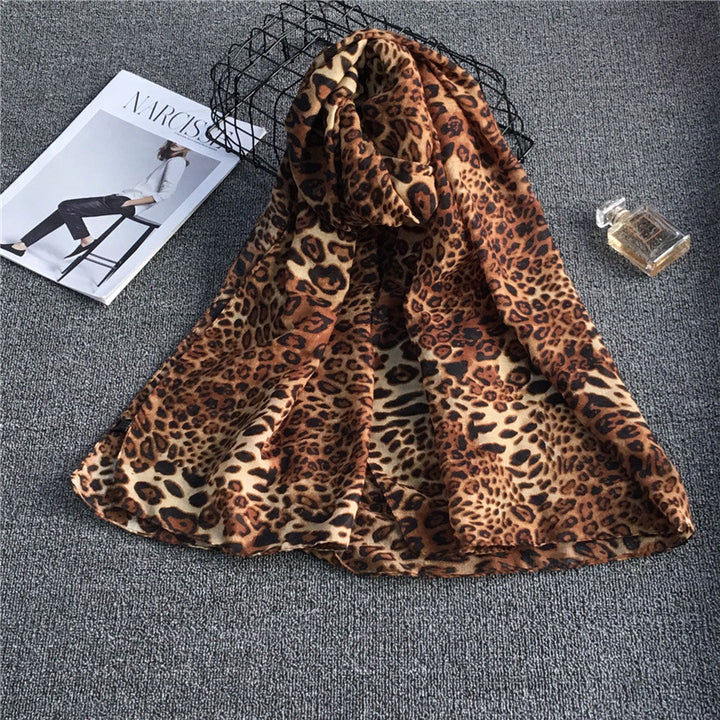 Female Fashion Simple Leopard Print Chiffon Scarf-Scarves & Wraps-Zishirts