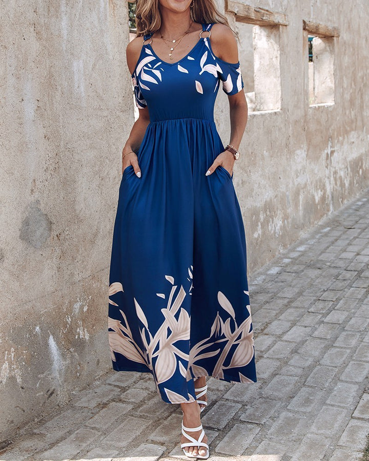 Fashion Shoulder-baring Printed Waist-controlled Long Dress-Lady Dresses-Zishirts