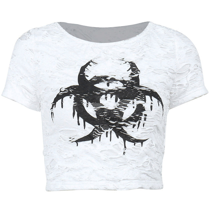 Dark Personality Texture Hollow Printed T-shirt-Blouses & Shirts-Zishirts