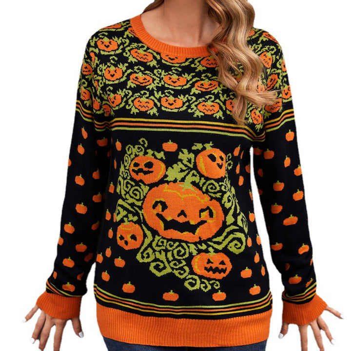 Sweater Women's Halloween Cozy Cartoon Jacquard Sweater-Sweaters-Zishirts