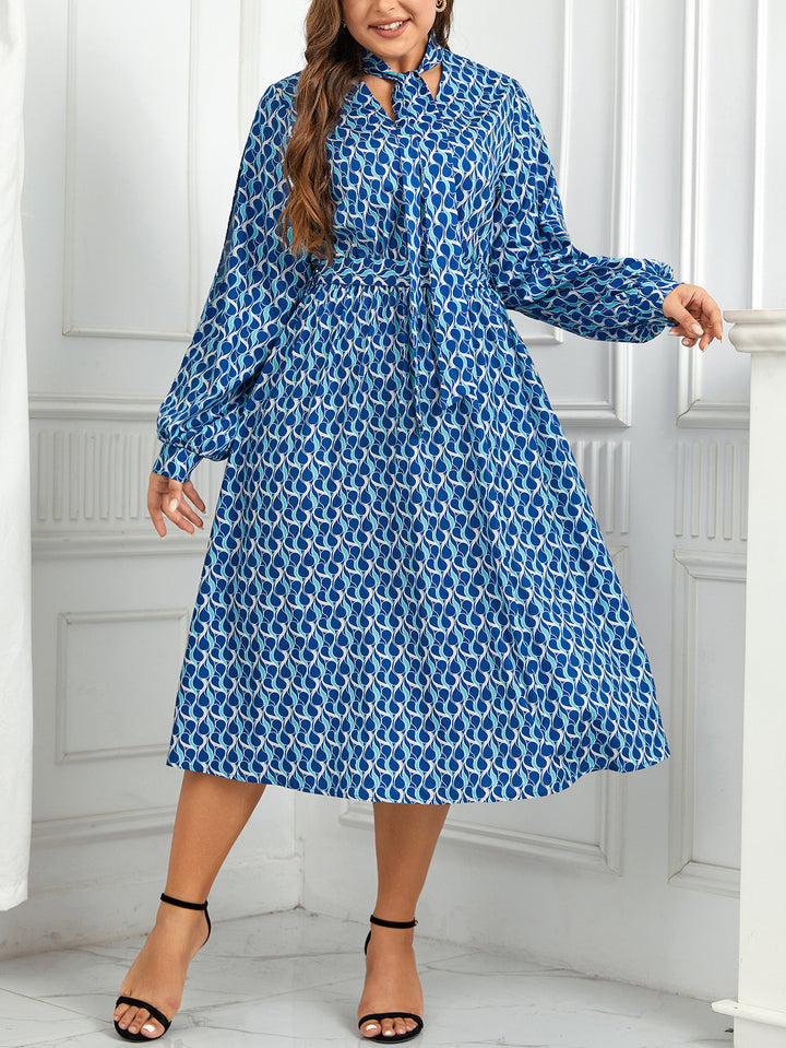 European And American High Waist Print Long Puff Sleeve Dress-Lady Dresses-Zishirts