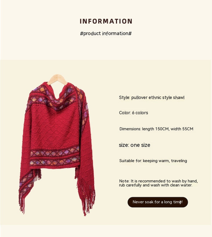 Autumn And Winter New Ethnic Style Shawl Travel Tassel Cloak-Scarves & Wraps-Zishirts