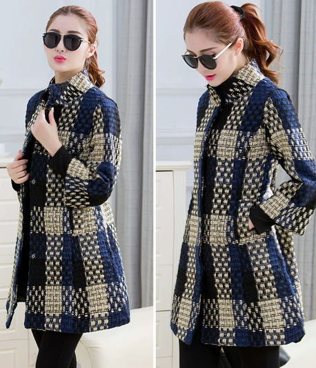 Woolen New Slim-fit Mid-length 34 Sleeve Stand Collar Thick Flower Woolen Coat-Jackets-Zishirts