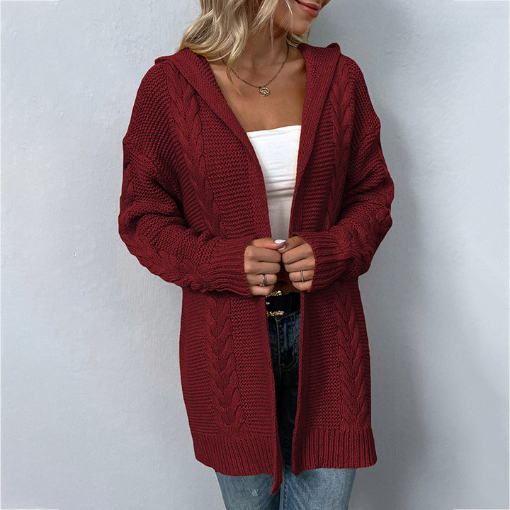 Women's Solid Color Hooded Coat Cardigan Sweater-Sweaters-Zishirts