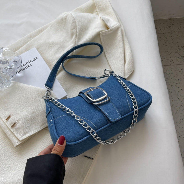 Denim Shoulder Bags Women's Fashion Chains Handbag Crossbody Bags Small Square Armpit Bag-Women's Bags-Zishirts