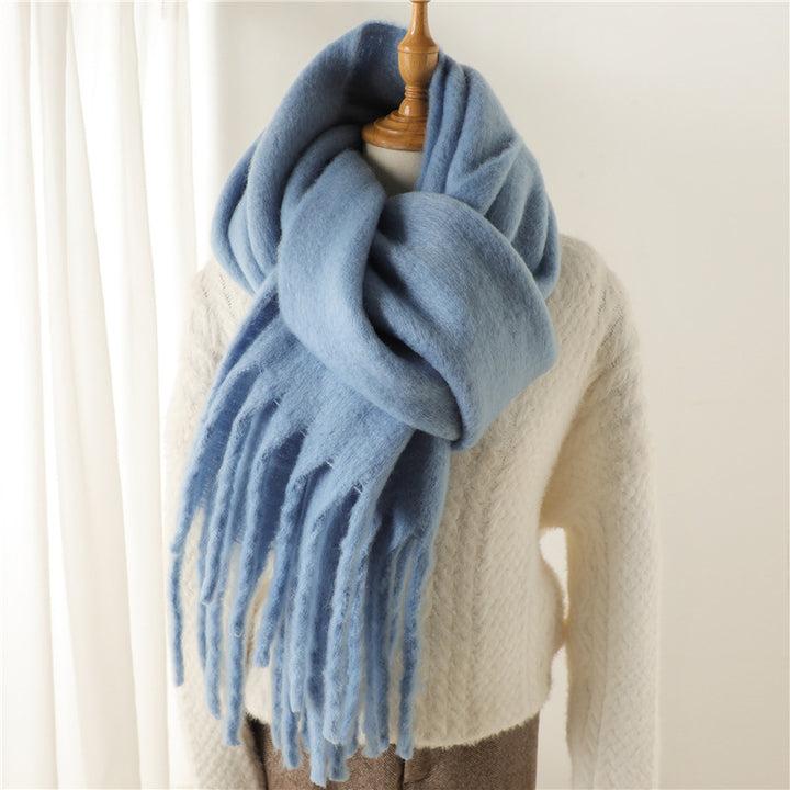 Solid Color Versatile Winter Warm Extended Tassel Scarf-Scarves & Wraps-Zishirts