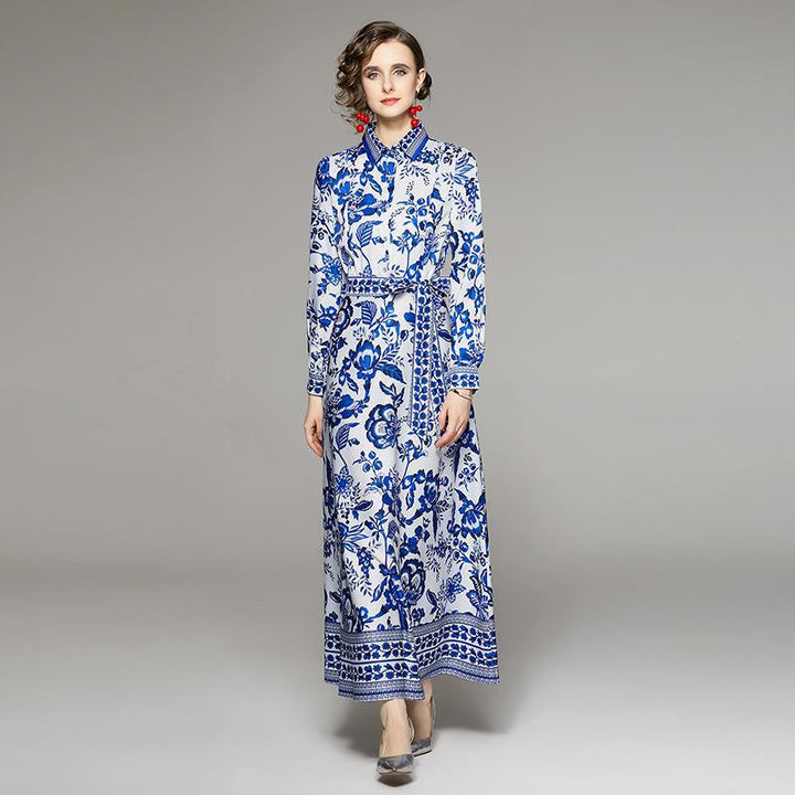 Women's Printed Long Sleeve Dress-Women's Outerwear 2023-Zishirts