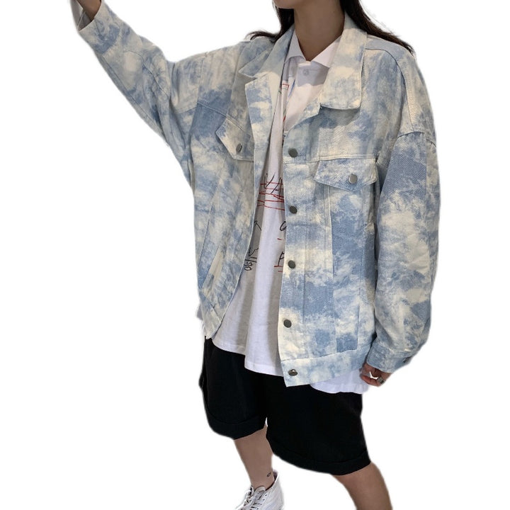 Tie-dye Denim Jacket Women's Peplum Loose-Jackets-Zishirts