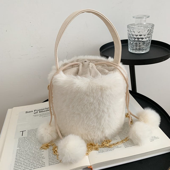 Women's Fashion Drawstring Anti-theft Fur Ball Shoulder Crossbody Bag-Women's Bags-Zishirts