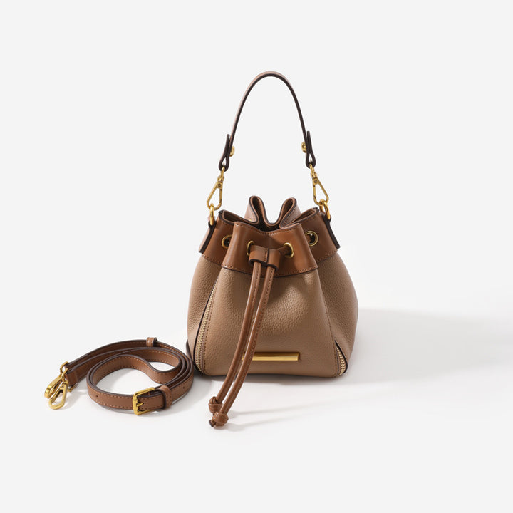 Drawstring Bucket Bag Women's Leather All-match Shoulder Handbag-Women's Bags-Zishirts