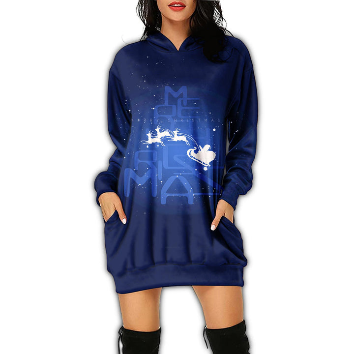 Women's Fashion Casual Printing Long-sleeved Hooded Dress-Lady Dresses-Zishirts