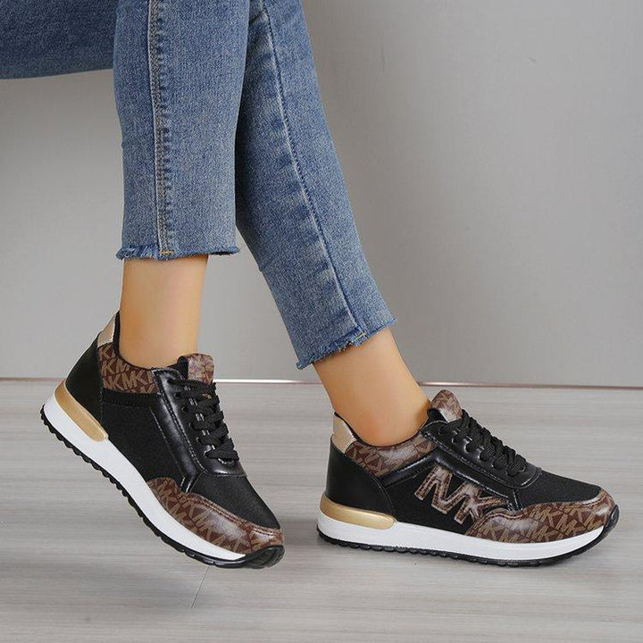 Women's Fashion Casual Printing Lace Up Round Toe Color Matching Running Shoes-Womens Footwear-Zishirts