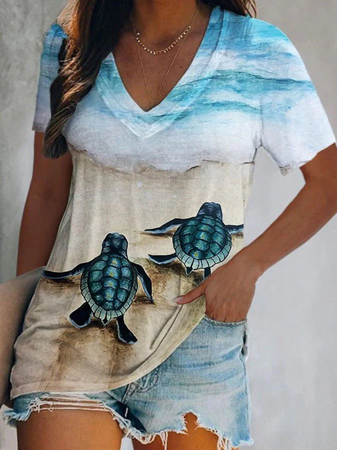 Women's Summer Turtle 3D Printed Top-Blouses & Shirts-Zishirts